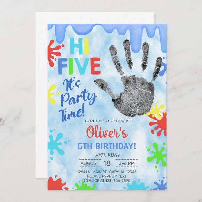 Hi five, party time, slime, boy birthday invite. invitation (Front/Back)