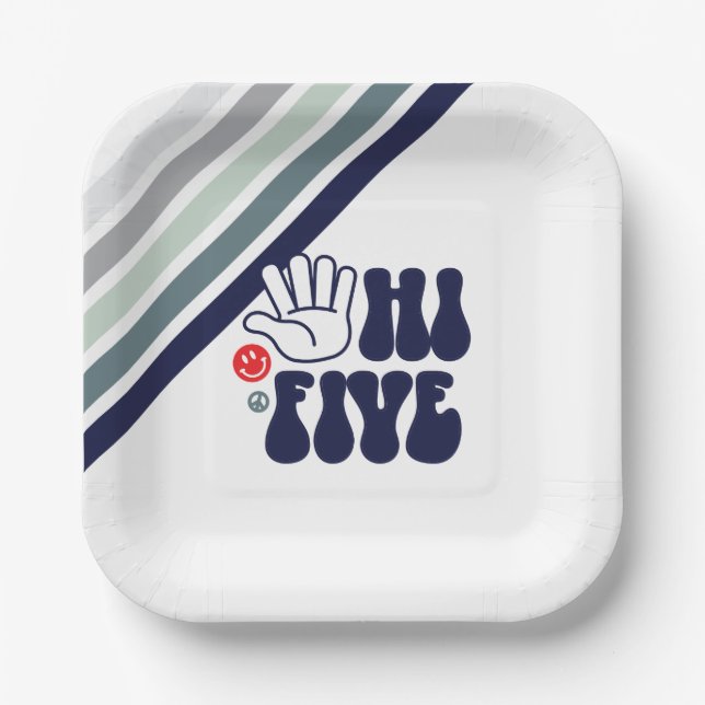 HI FIVE Retro stripe Paper Plate (Front)