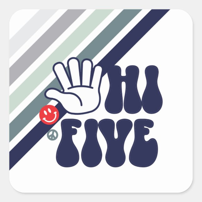 HI FIVE Retro stripe Square Sticker (Front)
