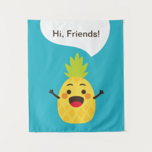 Hi Friends! Pineapple Illustration Tapestry