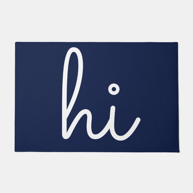 Hi Hello Navy Blue Elegant Modern Doormat (Front)