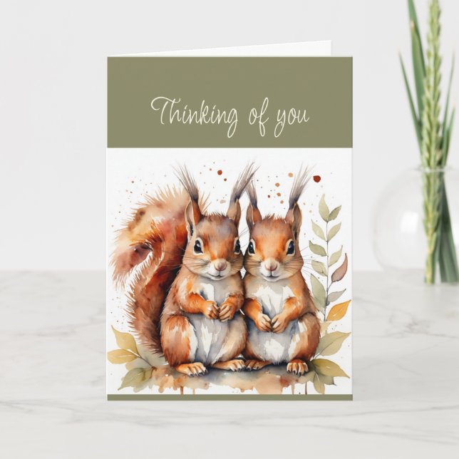 Hi Hello Thinking of You Cute Squirrel Couple  Card (Front)