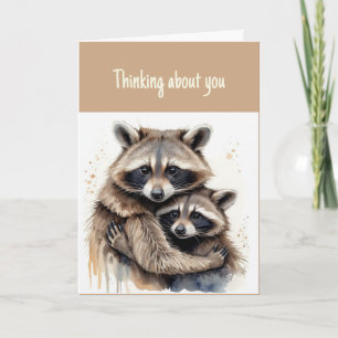 Hi Hello Thinking of You Two Racoon Couple Hugs Card