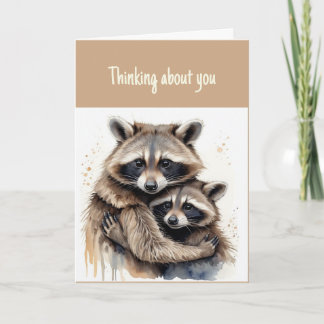 Hi Hello Thinking of You Two Racoon Couple Hugs Card