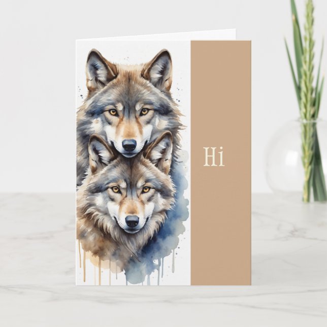 Hi Hello Thinking of You Two Wolves Card (Front)