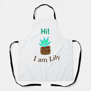 Hi I am Lily cactus succulent add name watercolor  Apron