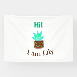 Hi I am Lily cactus succulent add name watercolor Banner
