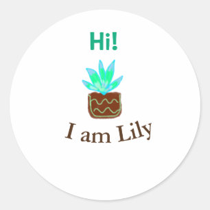 Hi I am Lily cactus succulent add name watercolor Classic Round Sticker