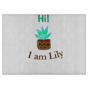 Hi I am Lily cactus succulent add name watercolor Cutting Board