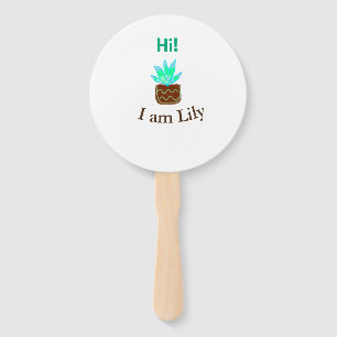 Hi I am Lily cactus succulent add name watercolor Hand Fan