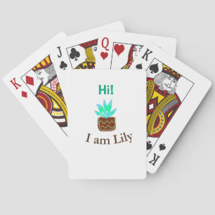 Hi I am Lily cactus succulent add name watercolor  Playing Cards