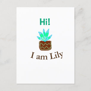 Hi I am Lily cactus succulent add name watercolor  Postcard