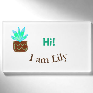 Hi I am Lily cactus succulent add name watercolor Tag