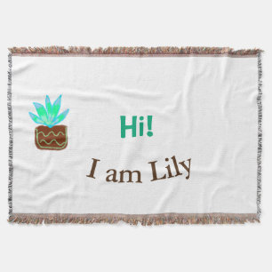 Hi I am Lily cactus succulent add name watercolor  Throw Blanket
