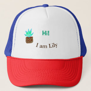 Hi I am Lily cactus succulent add name watercolor Trucker Hat