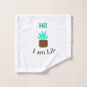 Hi I am Lily cactus succulent add name watercolor Wash Cloth