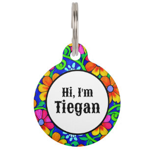 Hi! I'm (Add Name) Personalised Floral  Pet Tag
