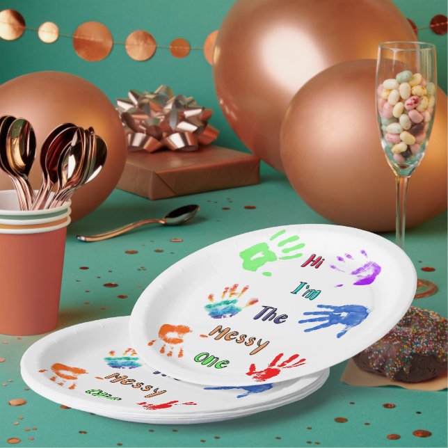 Hi I'm The Messy One - Paint Handprints Paper Plate (Multi)