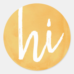 hi in sun yellow watercolor button classic round sticker