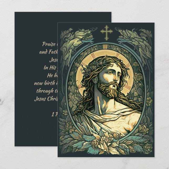 Hi is Risen! Art Nouveau Jesus Painting Easter Holiday Card (Front/Back)