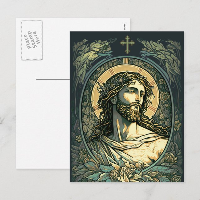  Hi is Risen! Art Nouveau Jesus Painting Holiday Postcard (Front/Back)