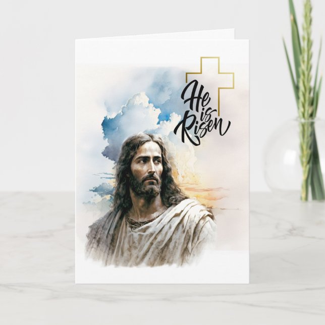  Hi is Risen! Jesus Christ Painting Easter  Holiday Card (Front)