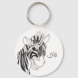 "Hi" Lettering Lovely Zebra Black & White trendy Key Ring