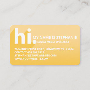 Hi My Name is Bold Diagonal Shadow Yellow Gradient Business Card