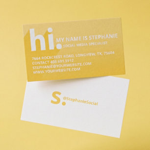 Hi My Name is Bold Diagonal Shadow Yellow Gradient Business Card