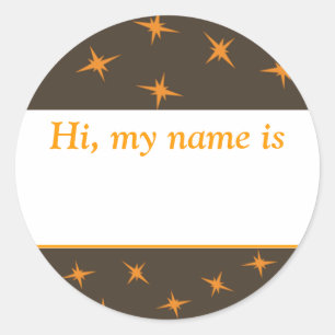 "Hi, my name is ___" - Orange Stars On Brown Classic Round Sticker