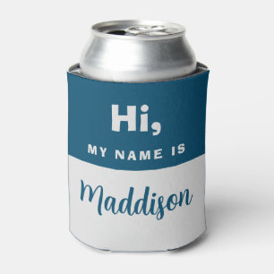 Hi my name is - personalised Navy Blue Grey Can Cooler