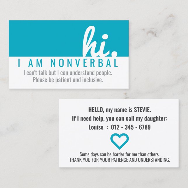hi nonverbal patience pvc badge business card (Front/Back)
