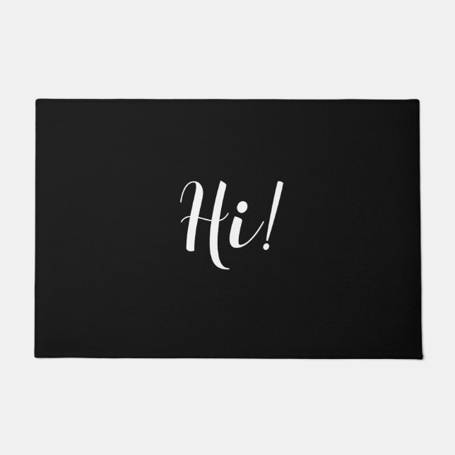 "Hi" Personalise Message in White Script on Black  Doormat (Front)