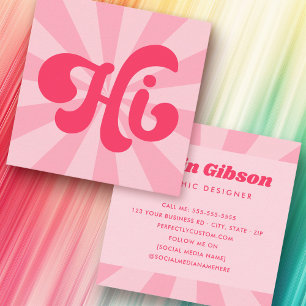 Hi retro pink or any colour sunburst square business card