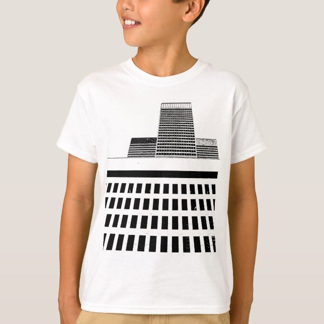Hi-Rise Office Windows Pattern in Black and White T-Shirt (Front)