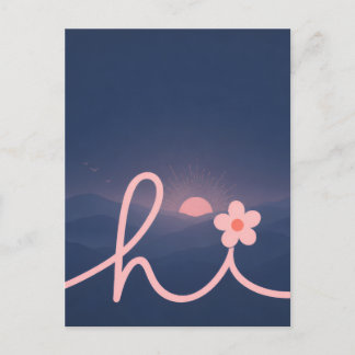 "hi" Script Mountain Sunset Design Announcement Postcard