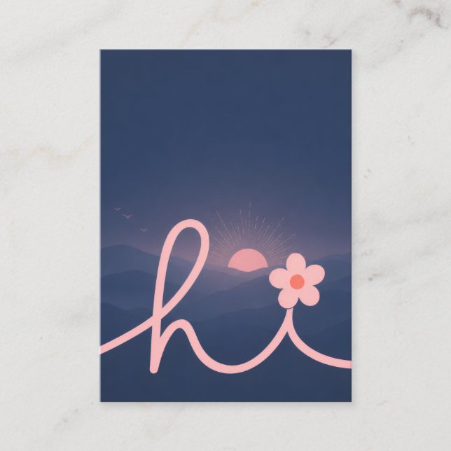 "hi" Script Mountain Sunset Design Business Card (Front)