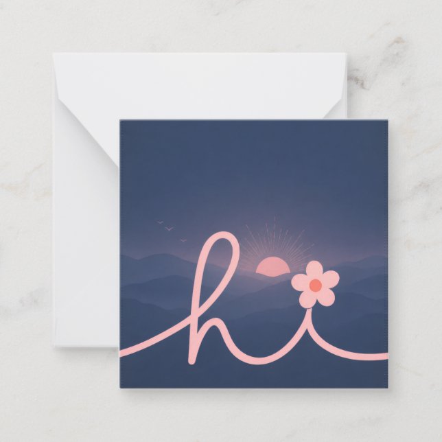 "hi" Script Mountain Sunset Design Card (Front)