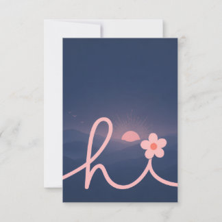 "hi" Script Mountain Sunset Design Thank You Card
