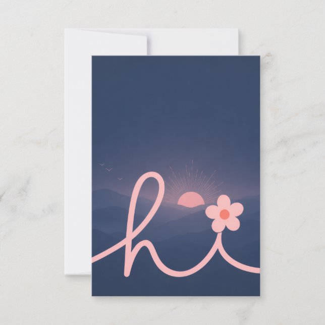 "hi" Script Mountain Sunset Design Thank You Card (Front)