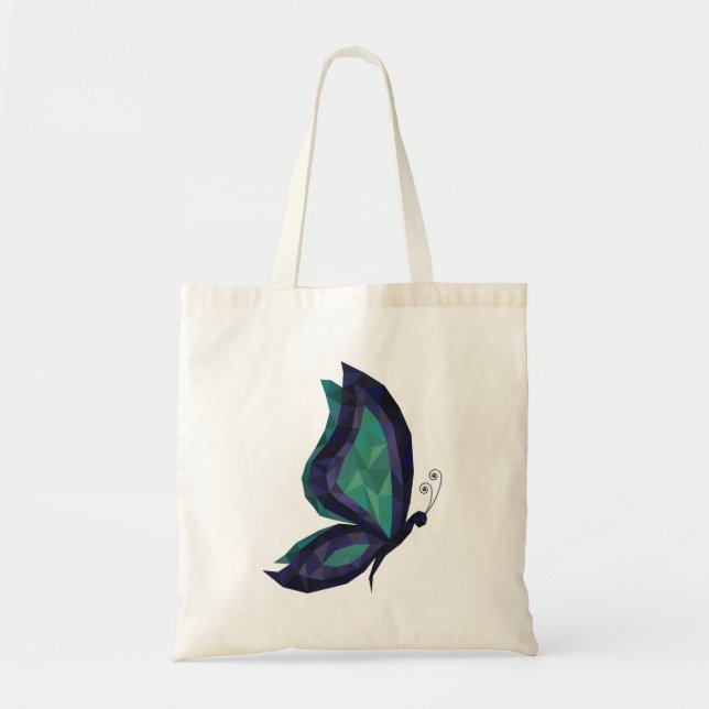 Hi-tech butterfly modern blue/green low poly tote bag (Front)