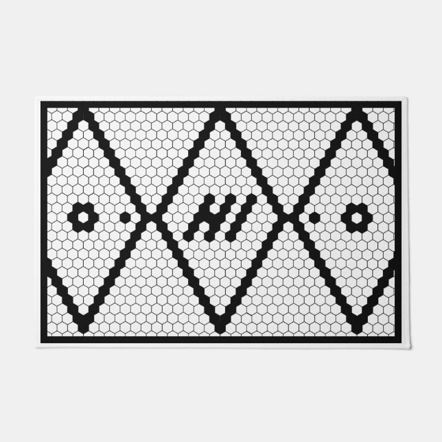 Hi Trendy Faux Tile Black and White Doormat (Front)