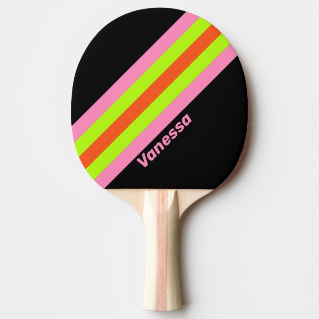 HI-VIS and Pink Striped with Name Ping Pong Paddle (Front)