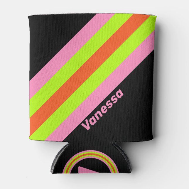 HI-VIS and Pink Stripes with Name Can Cooler (Front)