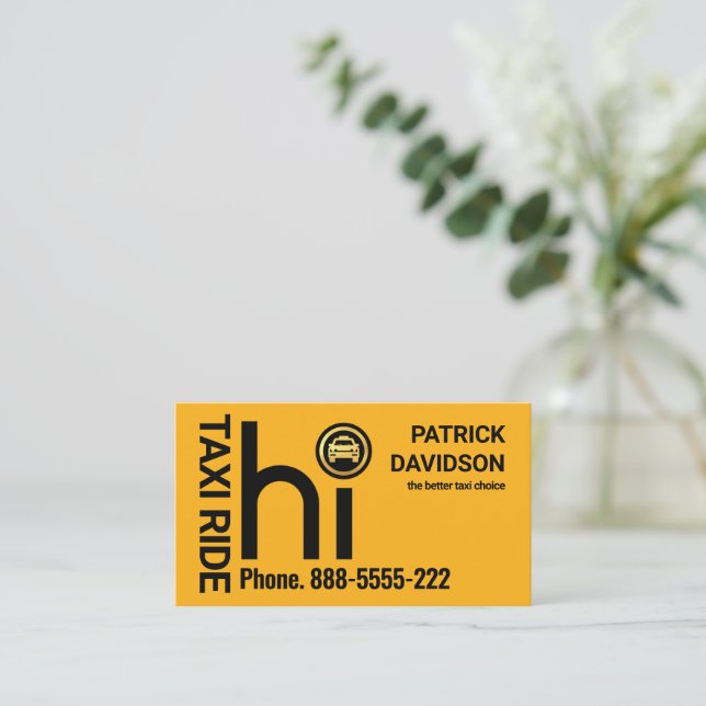 HI Yellow Taxi Car Driver Business Card (Standing Front)