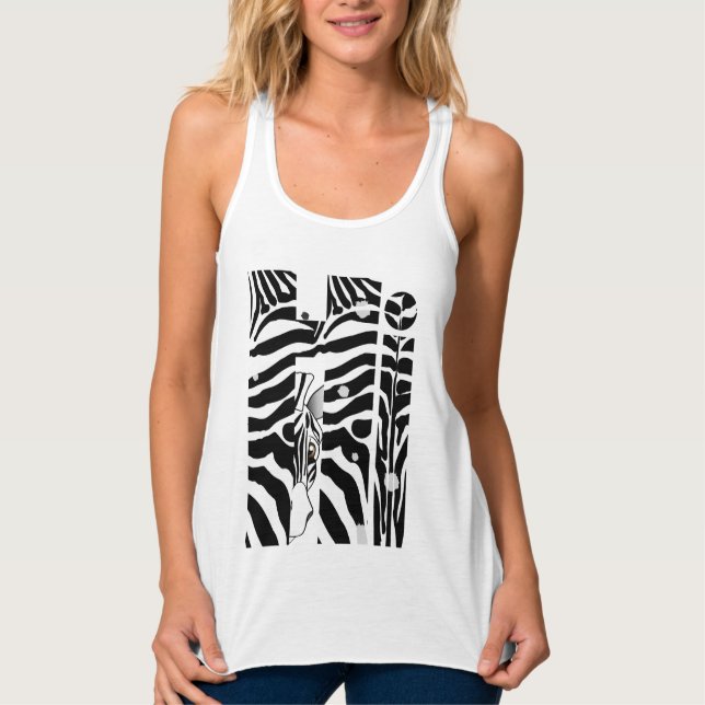 "Hi" Zebra Black and White Stripes Abstract Trendy Singlet (Front)