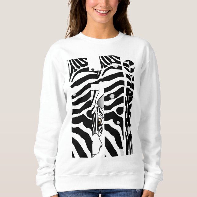 "Hi" Zebra Black/White Stripes Abstract Trendy Sweatshirt (Front)