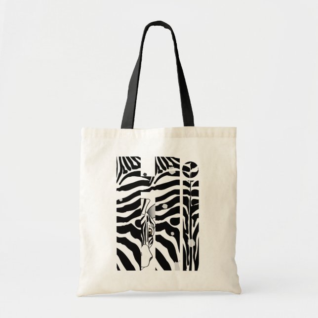 "Hi" Zebra Black/White Stripes Abstract Trendy Tote Bag (Front)