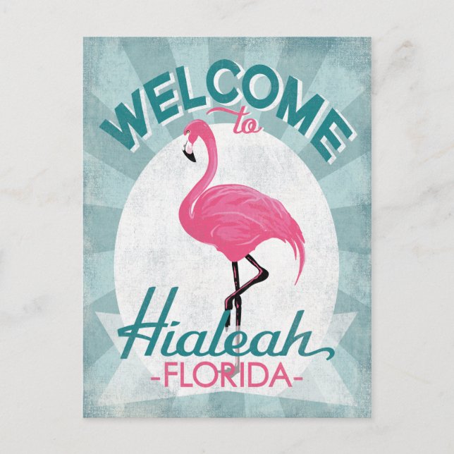 Hialeah Florida Pink Flamingo Retro Postcard (Front)