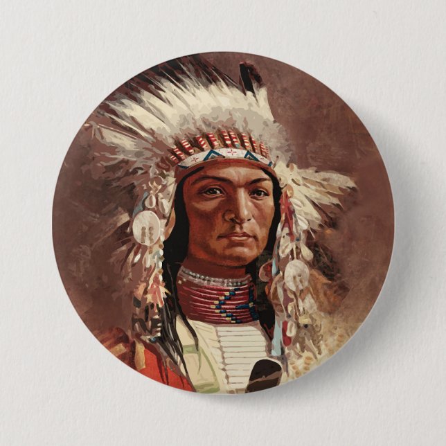 Hiawatha Native American Indian Chief Portrait 7.5 Cm Round Badge (Front)